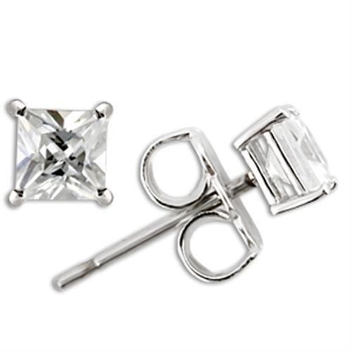 JCE158 Rhodium 925 Sterling Silver Earrings with AAA Grade CZ  in Clear
