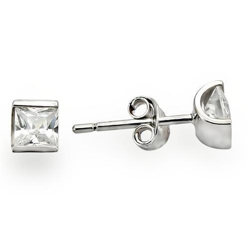 JCE388 Rhodium 925 Sterling Silver Earrings with AAA Grade CZ  in Clear