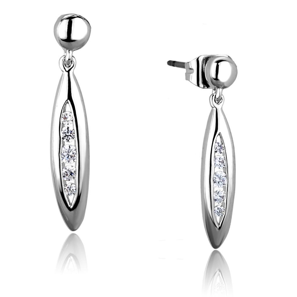 JCE1046 Rhodium Brass Earrings with AAA Grade CZ  in Clear
