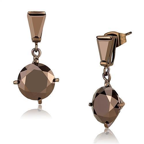 JCE1133 IP Coffee light Brass Earrings with AAA Grade CZ  in Light Coffee