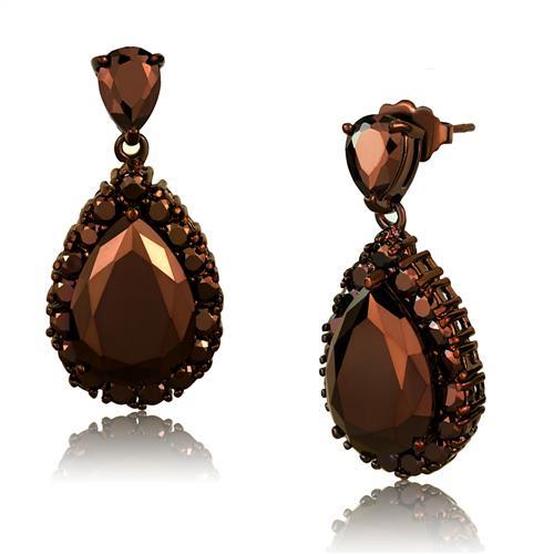 JCE1134 IP Coffee light Brass Earrings with AAA Grade CZ  in Light Coffee