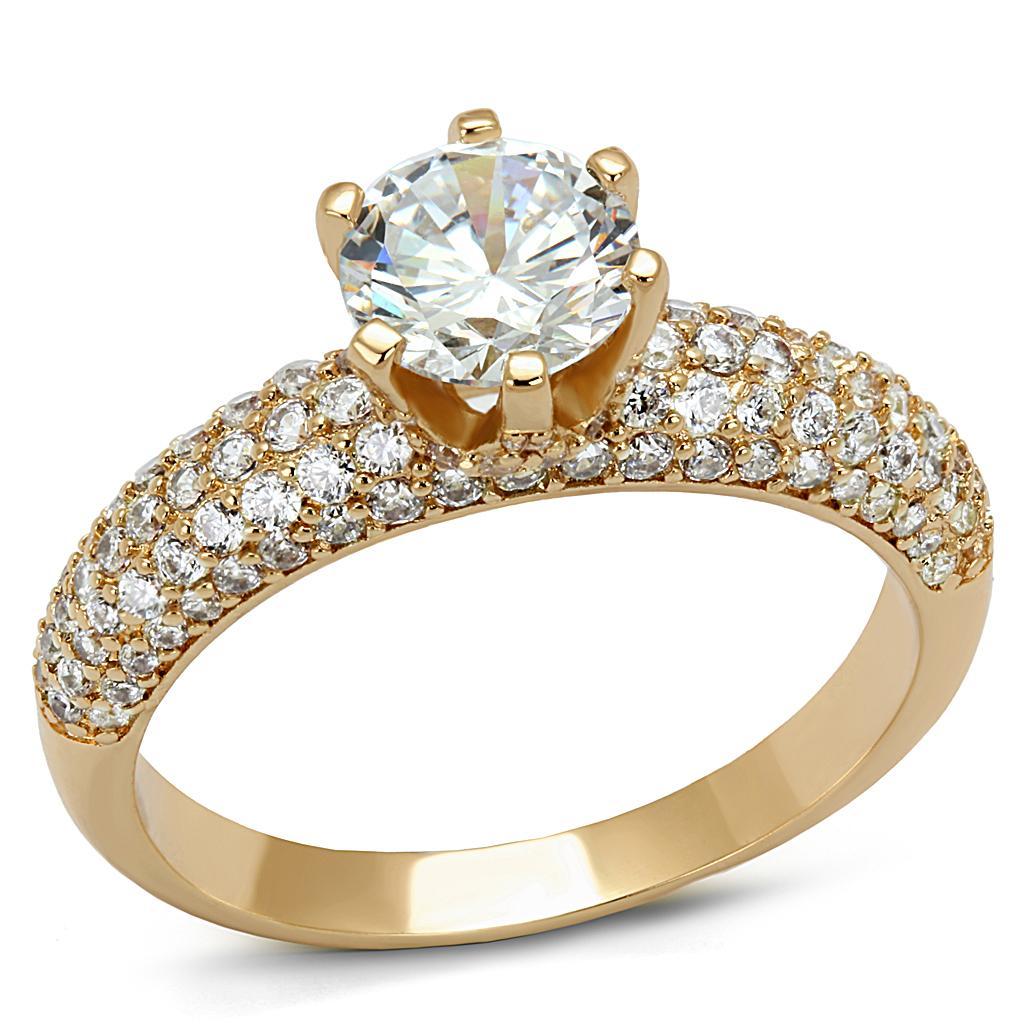 JCE1254 Rose Gold Brass Ring with AAA Grade CZ  in Clear