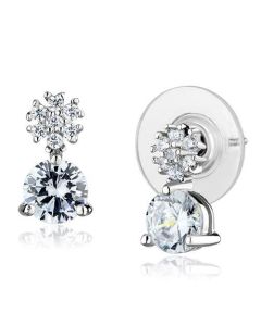 JCE1283 Rhodium Brass Earrings with AAA Grade CZ  in Clear