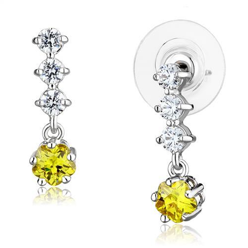 JCE1285 Rhodium Brass Earrings with AAA Grade CZ  in Topaz