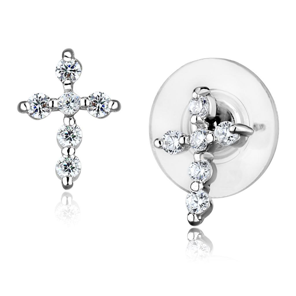 JCE1294 Rhodium Brass Earrings with AAA Grade CZ  in Clear