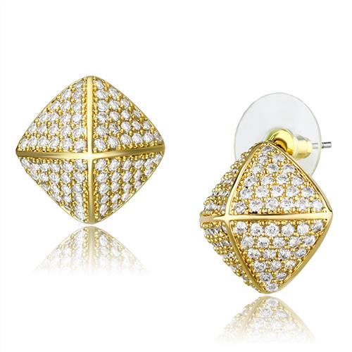 JCE1323 Gold Brass Earrings with AAA Grade CZ  in Clear