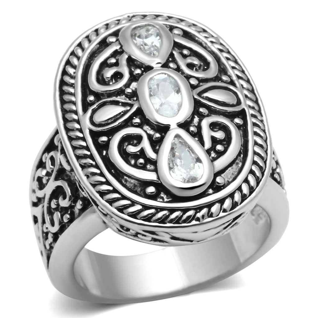 JCE252 Rhodium Brass Ring with AAA Grade CZ  in Clear