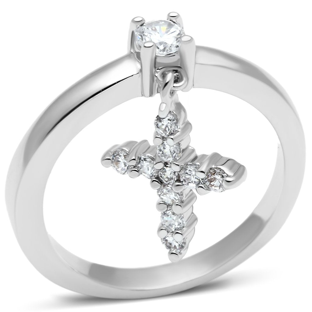 JCE293 Rhodium Brass Ring with AAA Grade CZ  in Clear