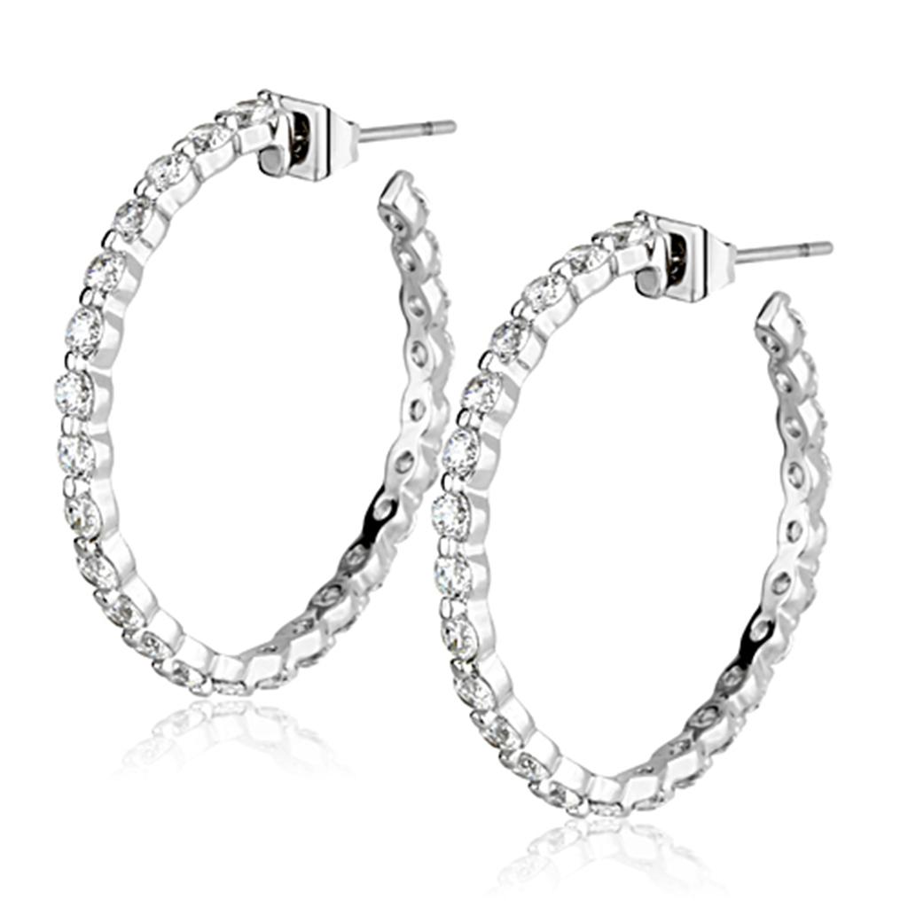 JCE370 Rhodium Brass Earrings with AAA Grade CZ  in Clear