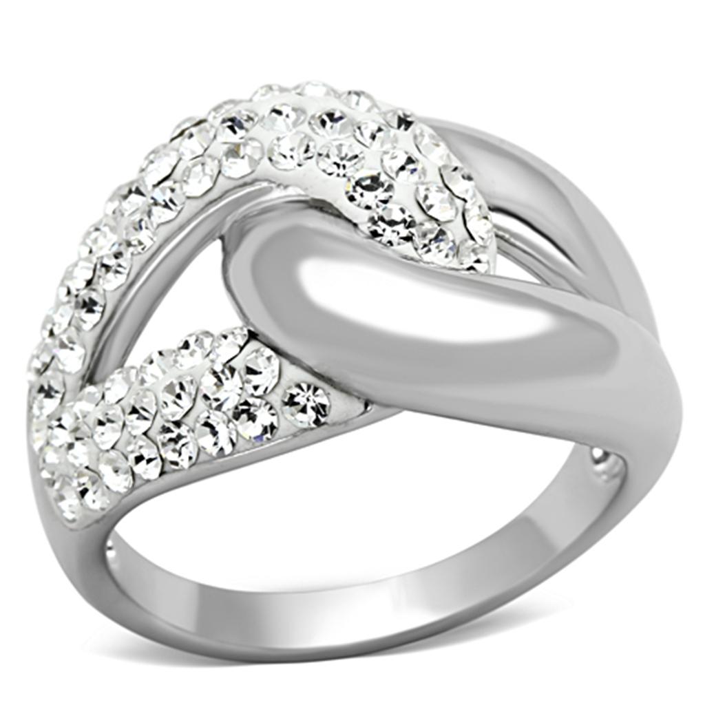 JCE466 Rhodium Brass Ring with Top Grade Crystal  in Clear