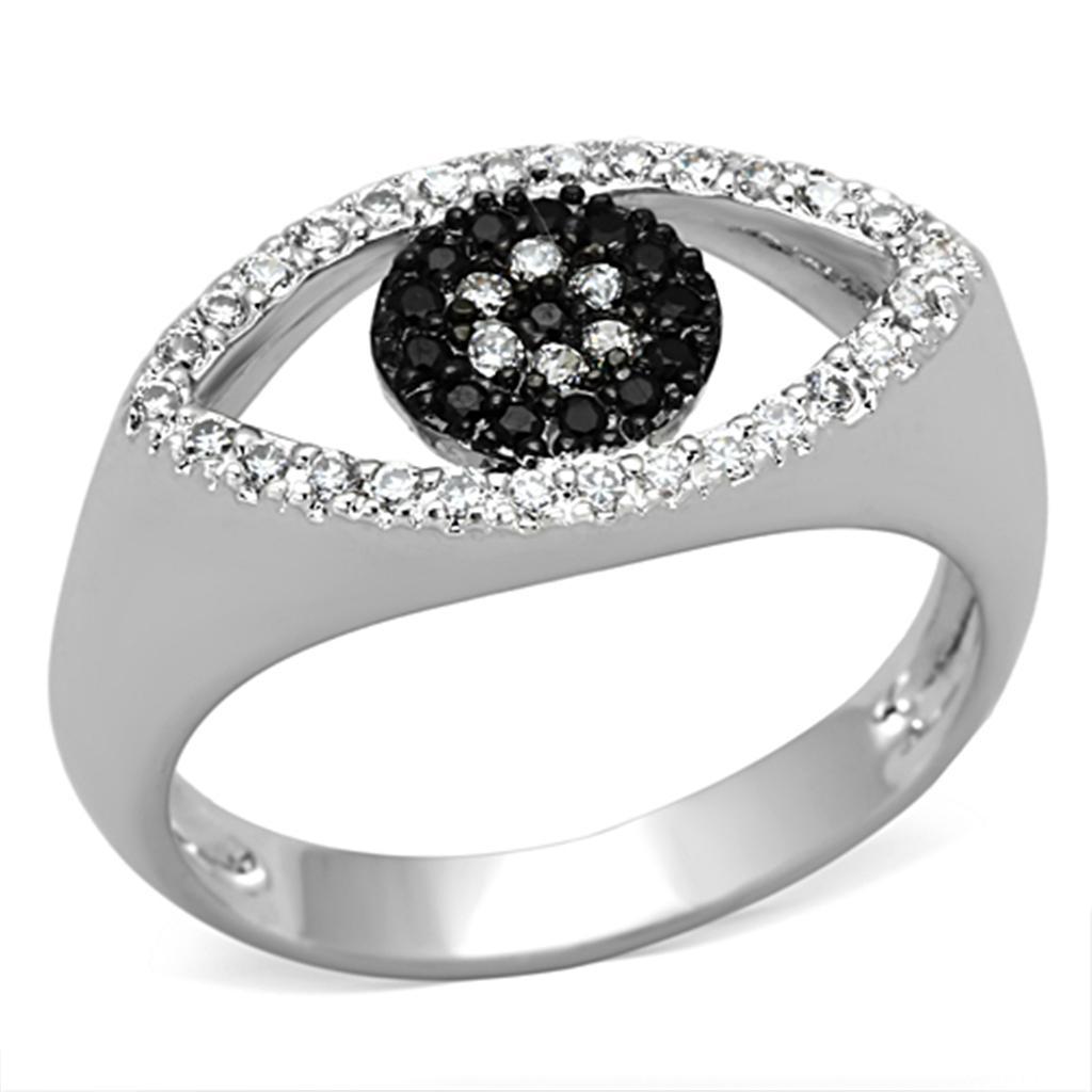 JCE470 Rhodium + Ruthenium Brass Ring with AAA Grade CZ  in Black Diamond