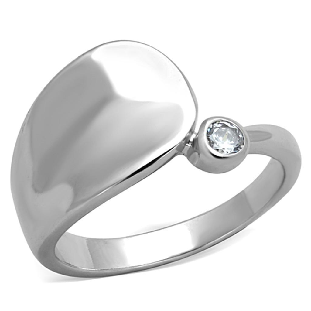 JCE566 Rhodium Brass Ring with AAA Grade CZ  in Clear