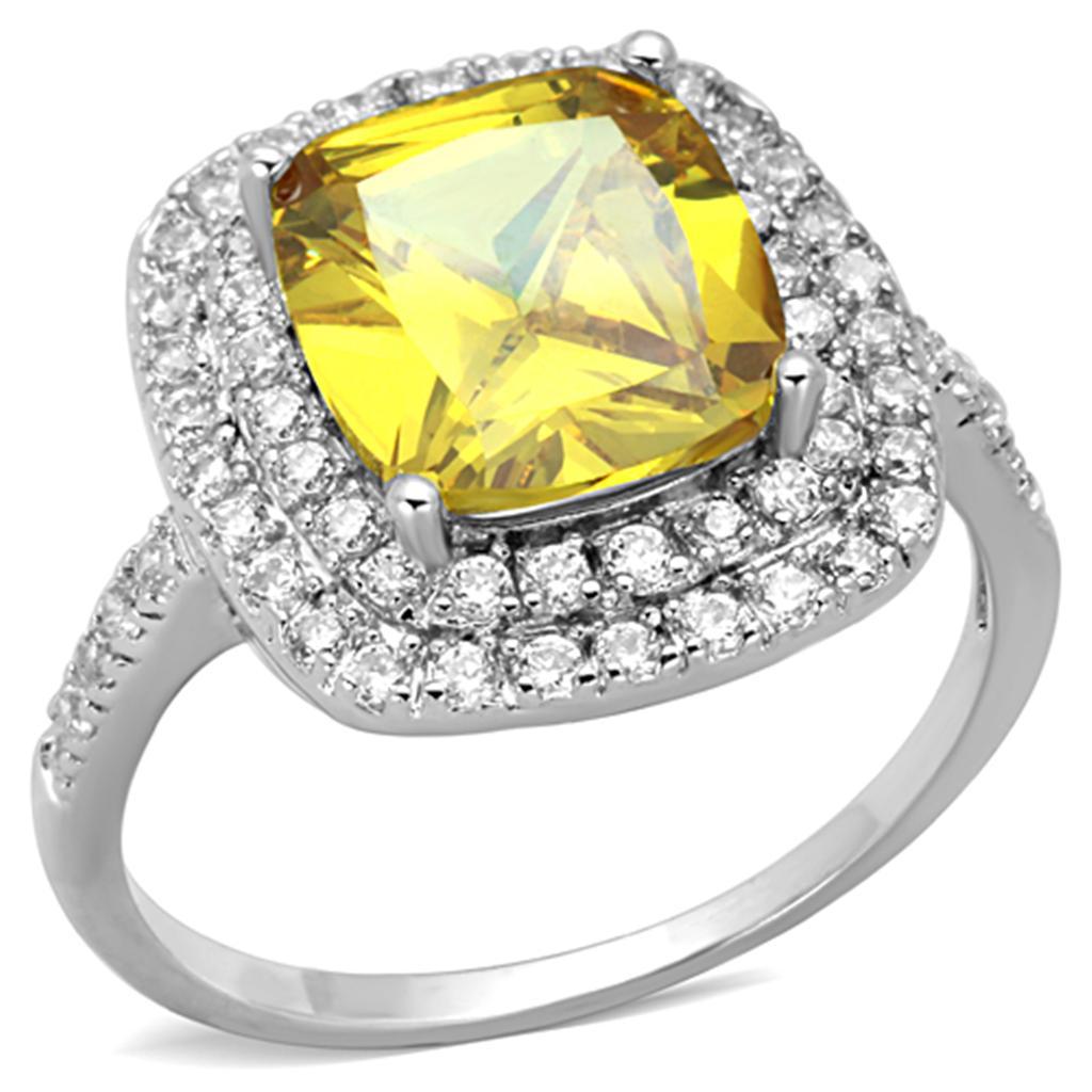 JCE760 Rhodium Brass Ring with AAA Grade CZ  in Topaz