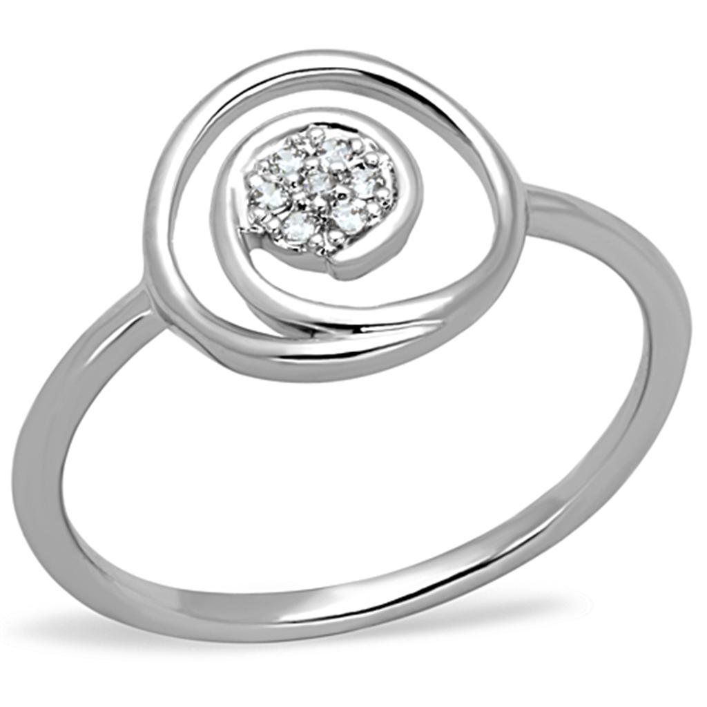JCE765 Rhodium Brass Ring with AAA Grade CZ  in Clear