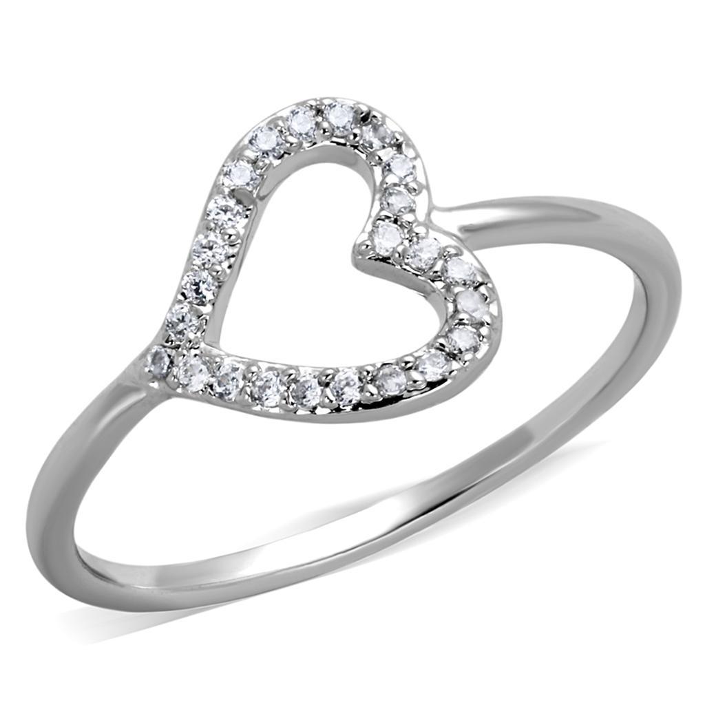 JCE866 Rhodium Brass Ring with AAA Grade CZ  in Clear