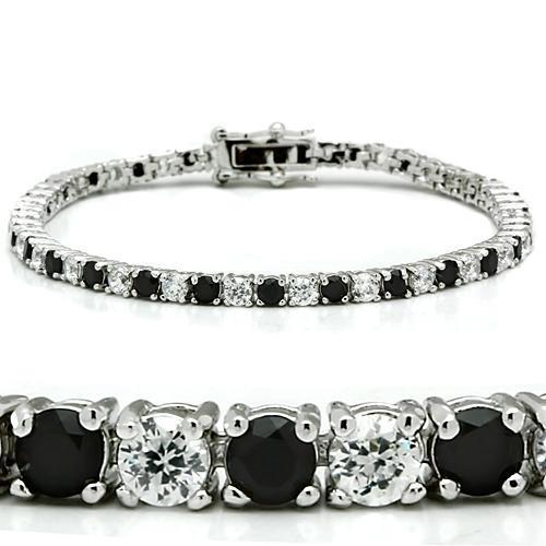 JCE903 Rhodium Brass Bracelet with AAA Grade CZ  in Black Diamond
