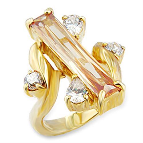 JCE423 Gold Brass Ring with AAA Grade CZ  in Champagne