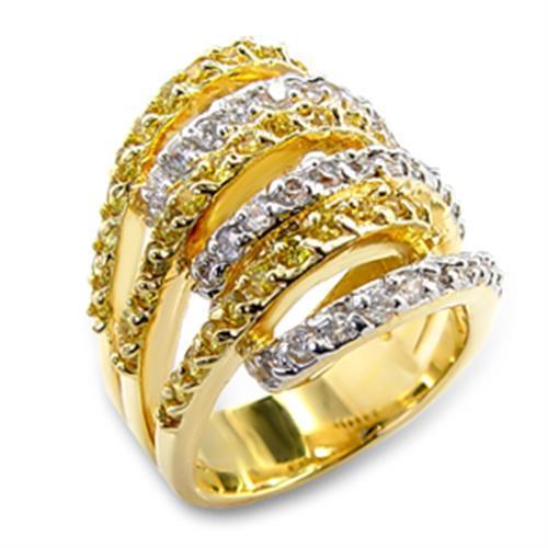 JCE110 Gold+Rhodium Brass Ring with AAA Grade CZ  in Topaz