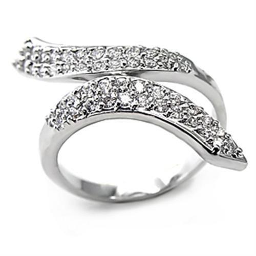 JCE2076 Rhodium Brass Ring with AAA Grade CZ  in Clear