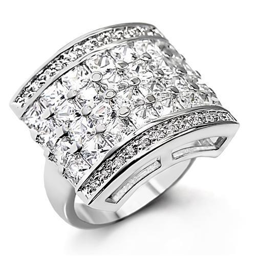 JCE146 Rhodium Brass Ring with AAA Grade CZ  in Clear