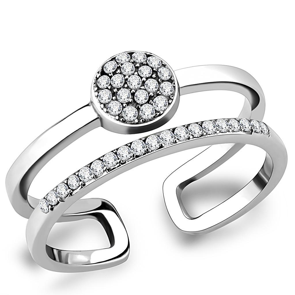 JCE048 High polished (no plating) Stainless Steel Ring with AAA Grade CZ  in Clear