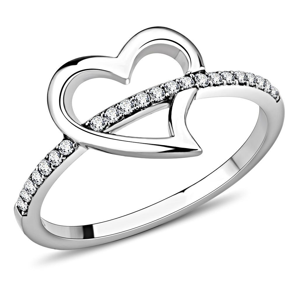JCE164 High polished (no plating) Stainless Steel Ring with AAA Grade CZ  in Clear