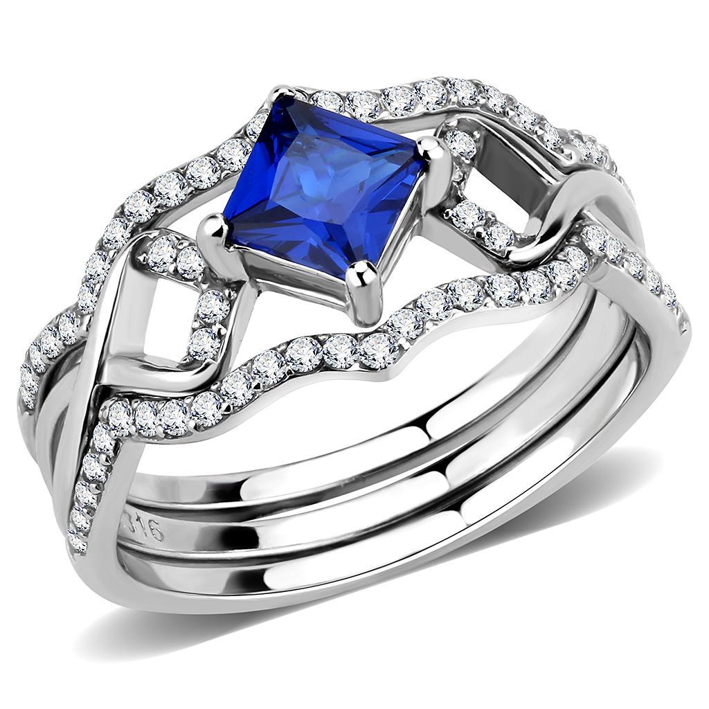 JCE272 High polished (no plating) Stainless Steel Ring with Synthetic Spinel in London Blue