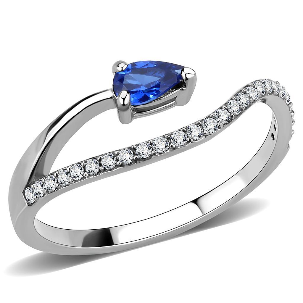 JCE273 High polished (no plating) Stainless Steel Ring with Synthetic Spinel in London Blue
