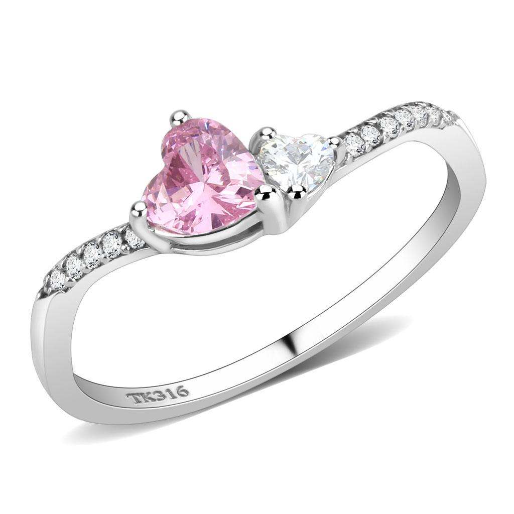 JCE384 High polished (no plating) Stainless Steel Ring with AAA Grade CZ  in Rose