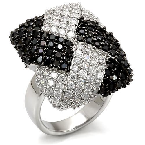 JCE1587 Rhodium + Ruthenium Brass Ring with AAA Grade CZ  in Black Diamond