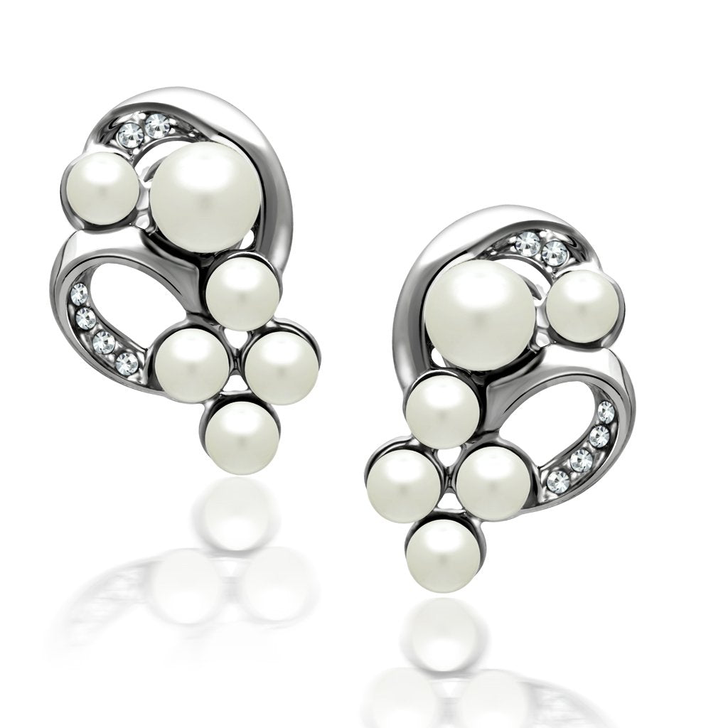 JCE1970 Rhodium White Metal Earrings with Synthetic Pearl in White