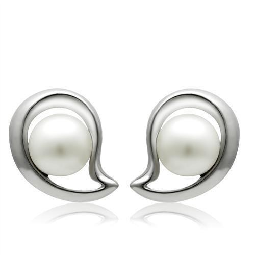 JCE1976 Rhodium White Metal Earrings with Synthetic Pearl in White