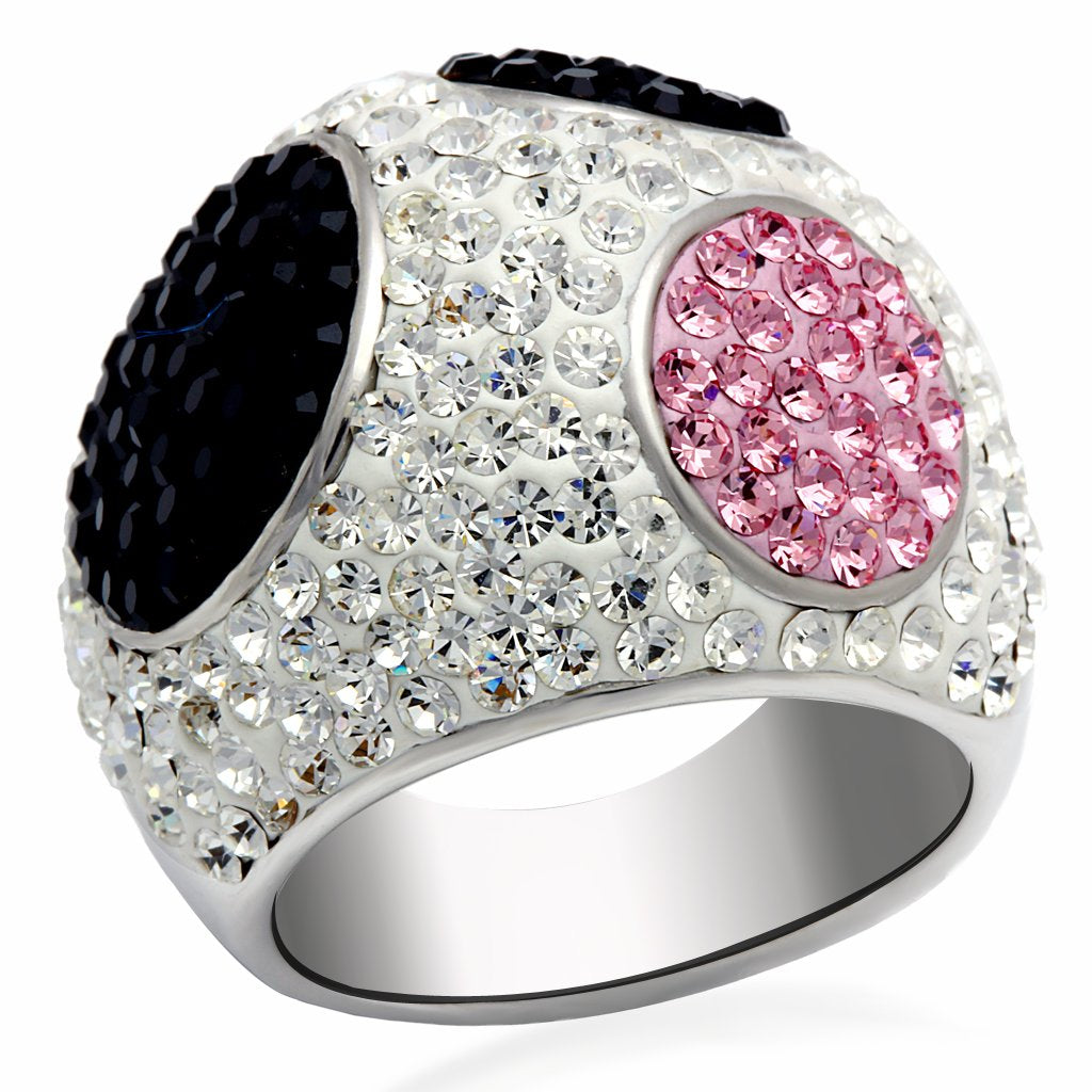 JCE2081 Rhodium + Ruthenium Brass Ring with Top Grade Crystal  in Multi Color