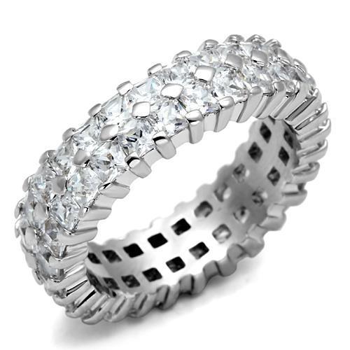 JCE2431 Rhodium Brass Ring with AAA Grade CZ  in Clear