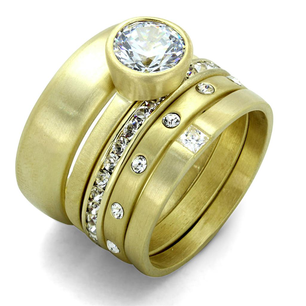 JCE3645 Gold & Brush Brass Ring with AAA Grade CZ  in Clear