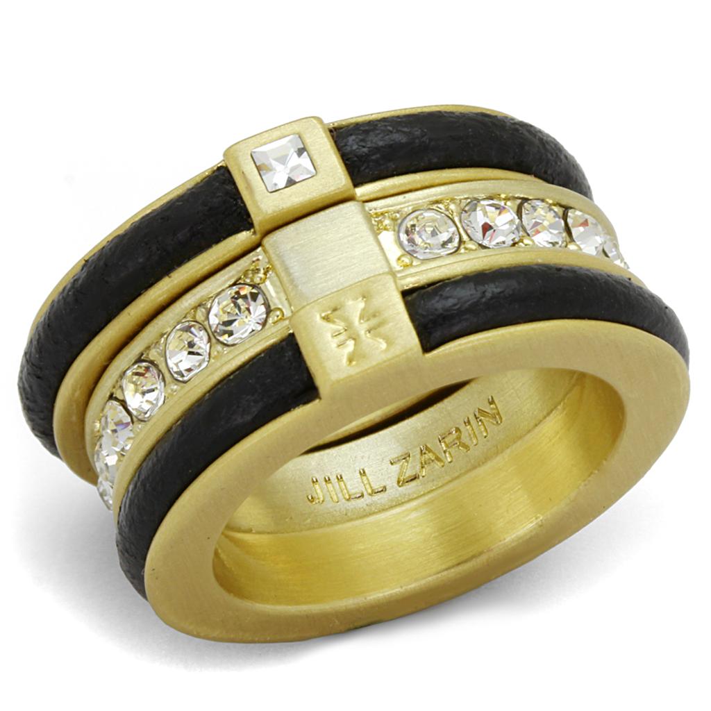JCE3923 Gold & Brush Brass Ring with Top Grade Crystal  in Clear