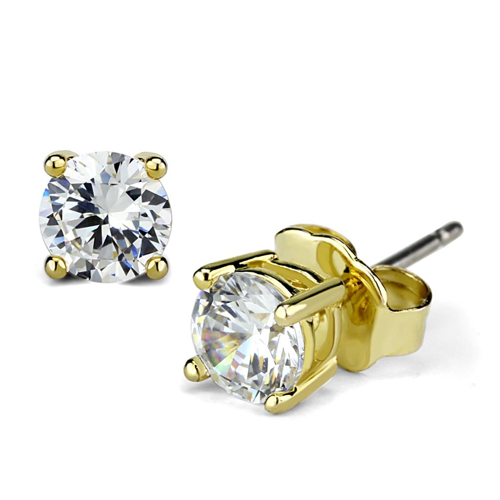 JCE3958 Gold Brass Earrings with AAA Grade CZ  in Clear
