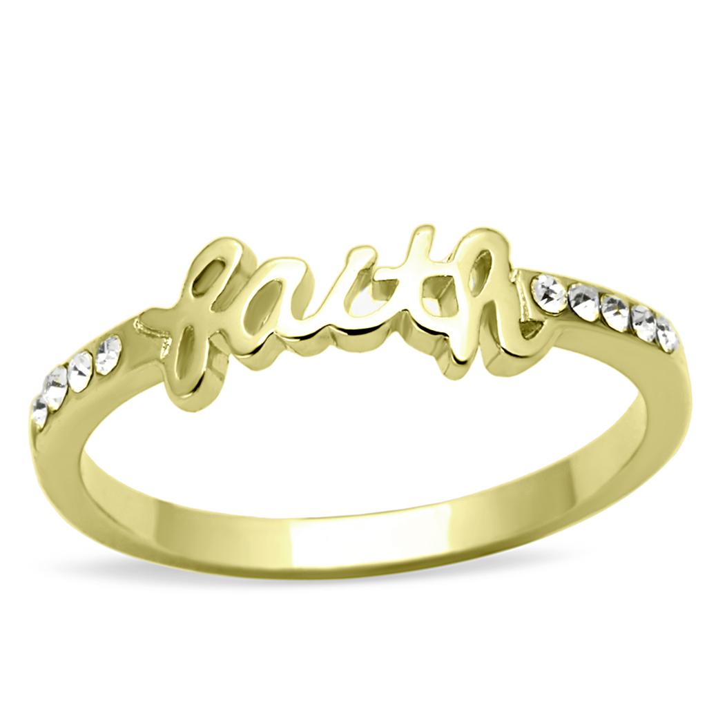 JCE3967 Flash Gold Brass Ring with Top Grade Crystal  in Clear
