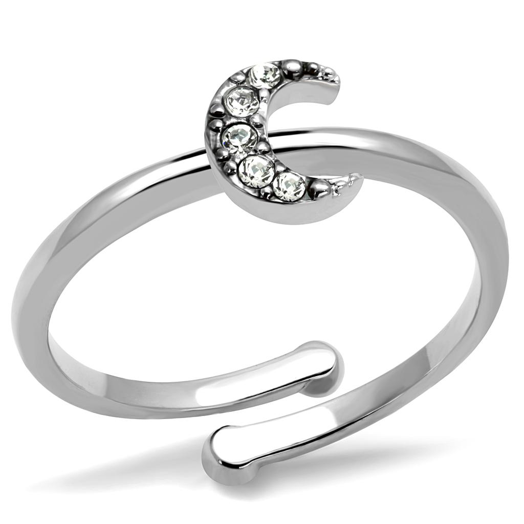 JCE4045 Rhodium Brass Ring with Top Grade Crystal  in Clear