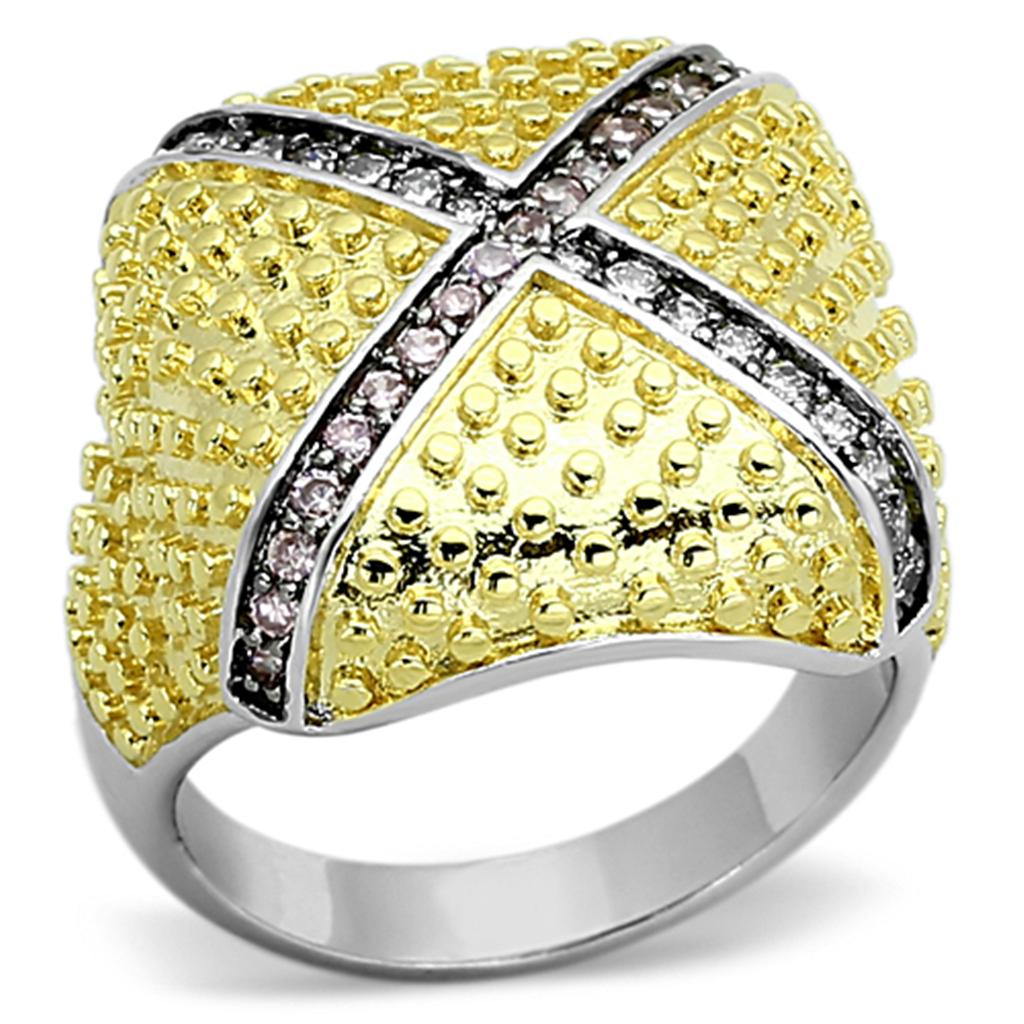 JCEA878 Rhodium+Gold+ Ruthenium Brass Ring with AAA Grade CZ  in Rose