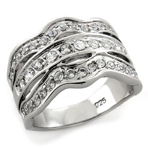 JCEAS1105 Rhodium 925 Sterling Silver Ring with Top Grade Crystal  in Clear