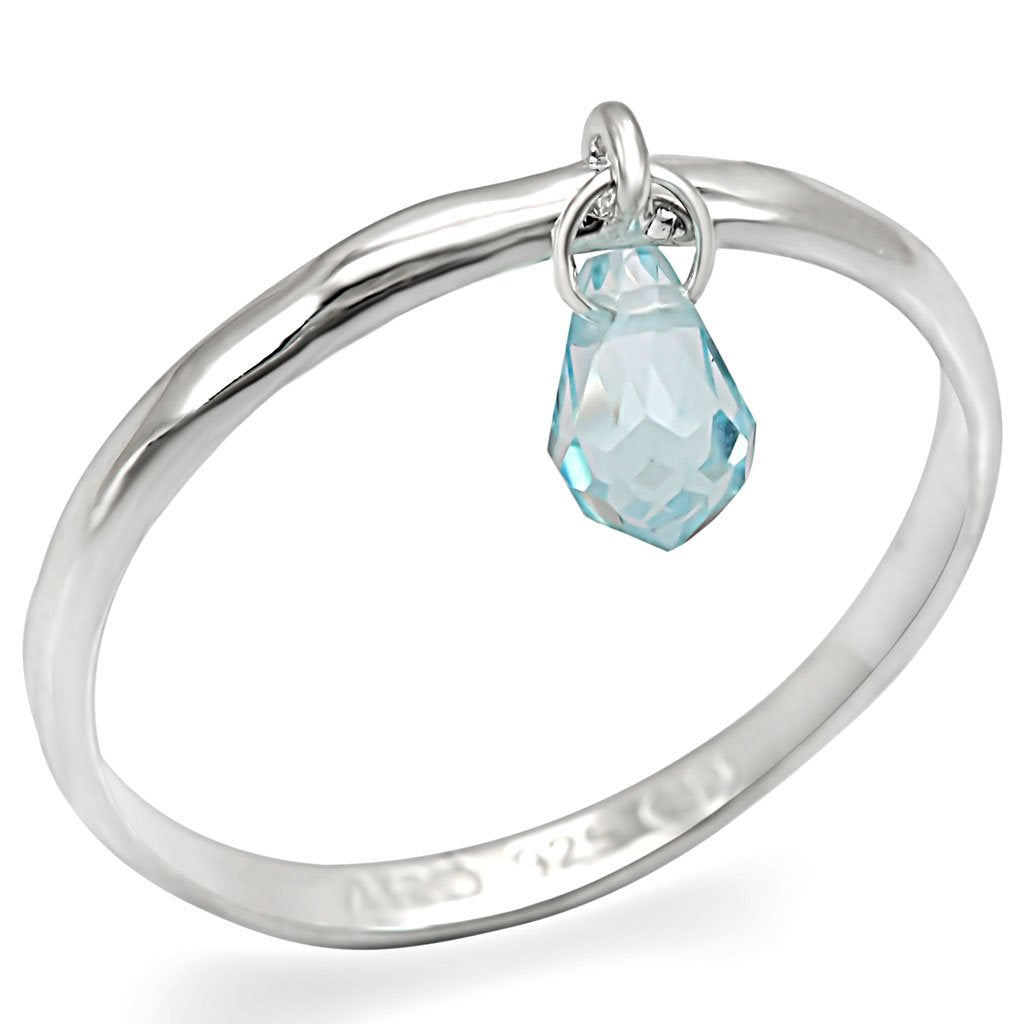 JCES268 Silver 925 Sterling Silver Ring with Genuine Stone  in Sea Blue