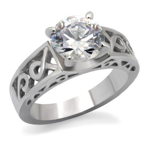 JCE069 High polished (no plating) Stainless Steel Ring with AAA Grade CZ  in Clear