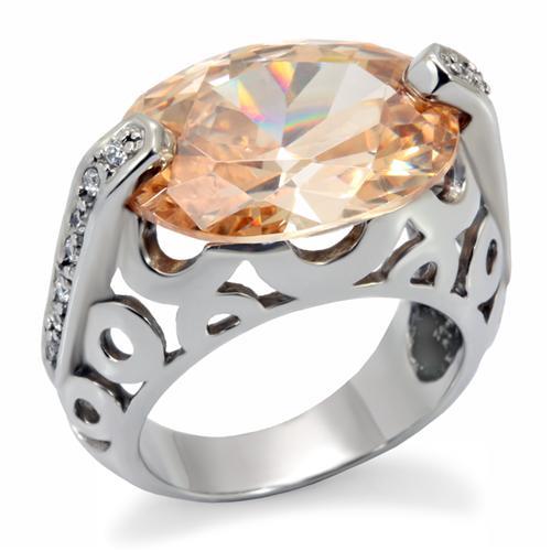 JCE092 High polished (no plating) Stainless Steel Ring with AAA Grade CZ  in Champagne