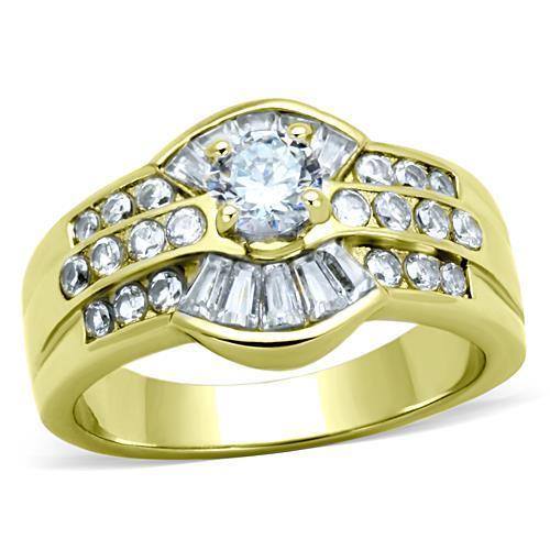 JCE10528G IP Gold(Ion Plating) Stainless Steel Ring with AAA Grade CZ  in Clear