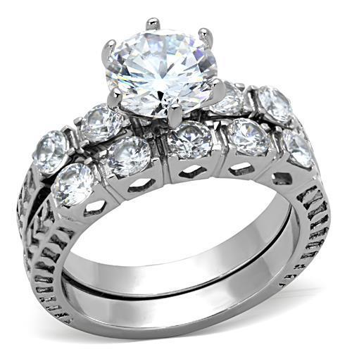 JCE1450 High polished (no plating) Stainless Steel Ring with AAA Grade CZ  in Clear