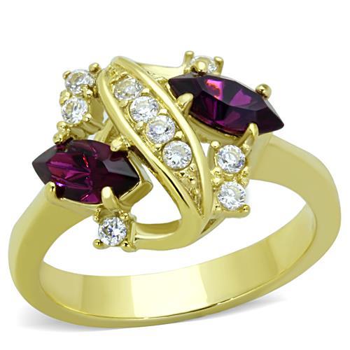 JCE1567 IP Gold(Ion Plating) Stainless Steel Ring with Top Grade Crystal  in Amethyst