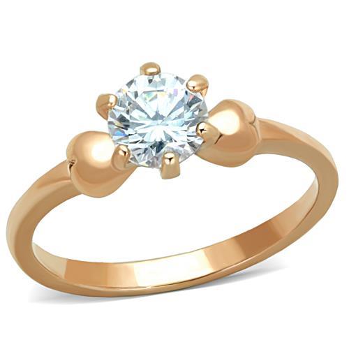 JCE1596 IP Rose Gold(Ion Plating) Stainless Steel Ring with AAA Grade CZ  in Clear