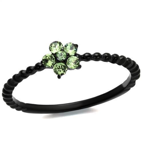 JCE1739 IP Black(Ion Plating) Stainless Steel Ring with Top Grade Crystal  in Peridot