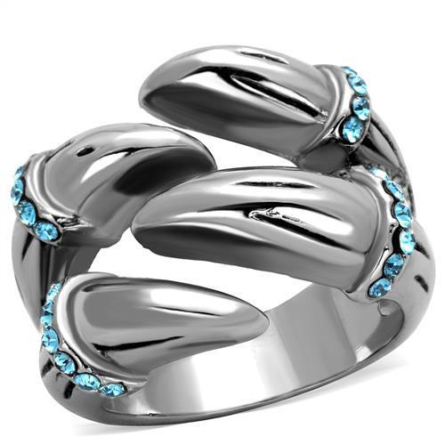JCE1779 High polished (no plating) Stainless Steel Ring with Top Grade Crystal  in Sapphire